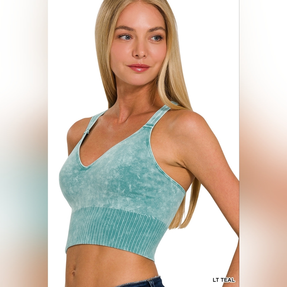 Zenana Outfitters Light Teal Ribbed Crop Tank/ Bralette